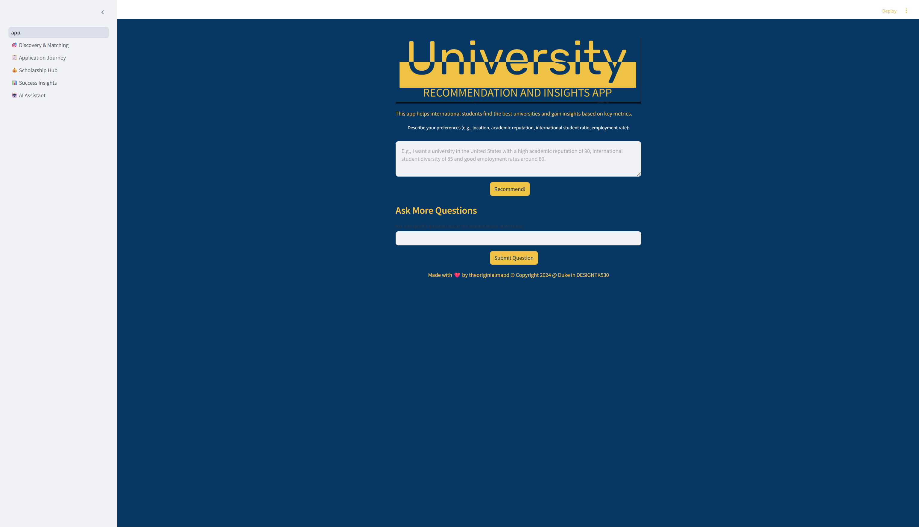 New iteration - Discovery page with ML-powered university matching