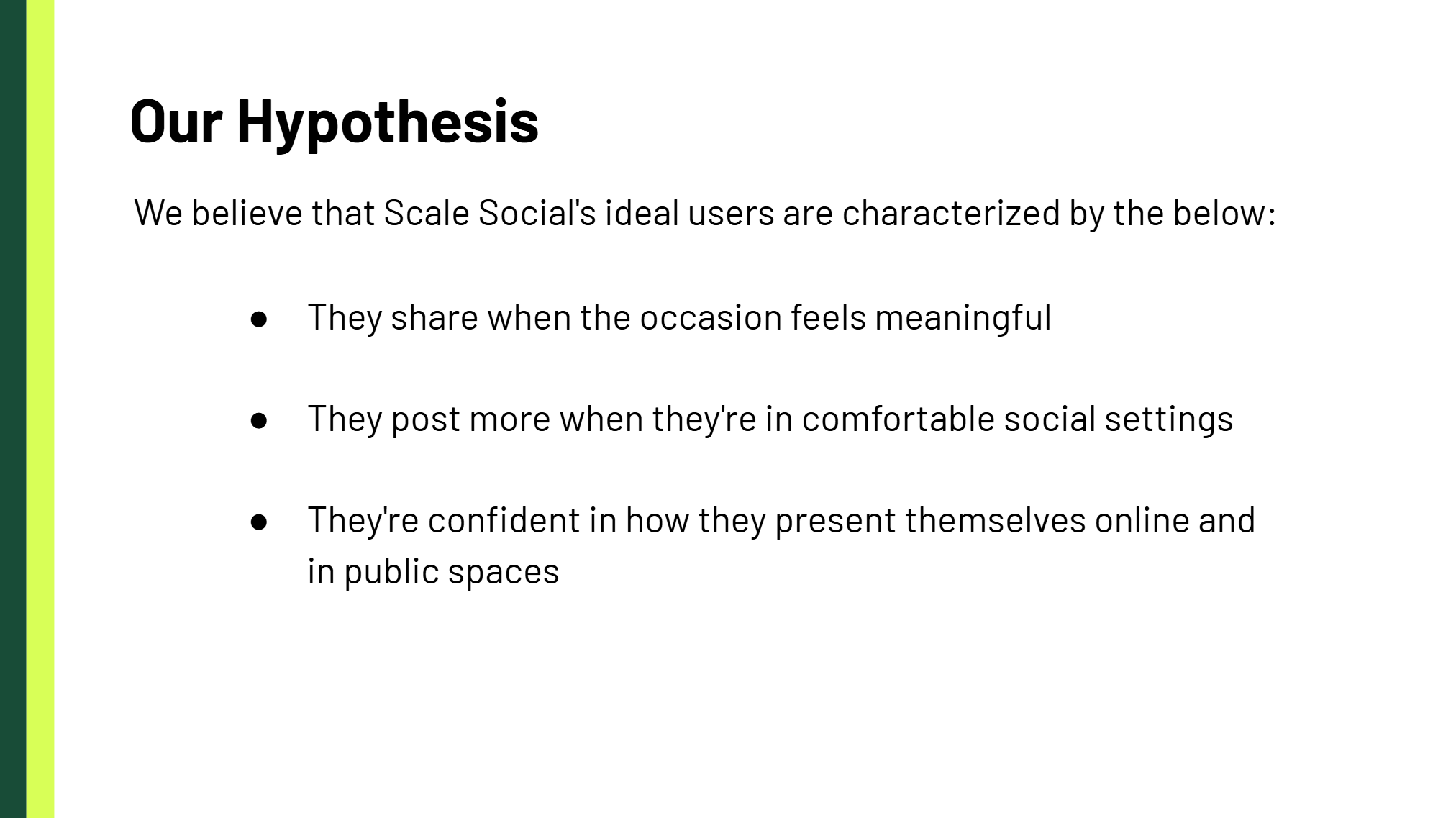 Scale Social's initial hypothesis about user behavior and dining frequency